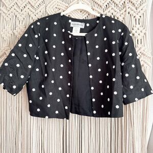 Vintage Sharon Young Crop Polka Dot Open Front Blazer Linen Size 10 GUC